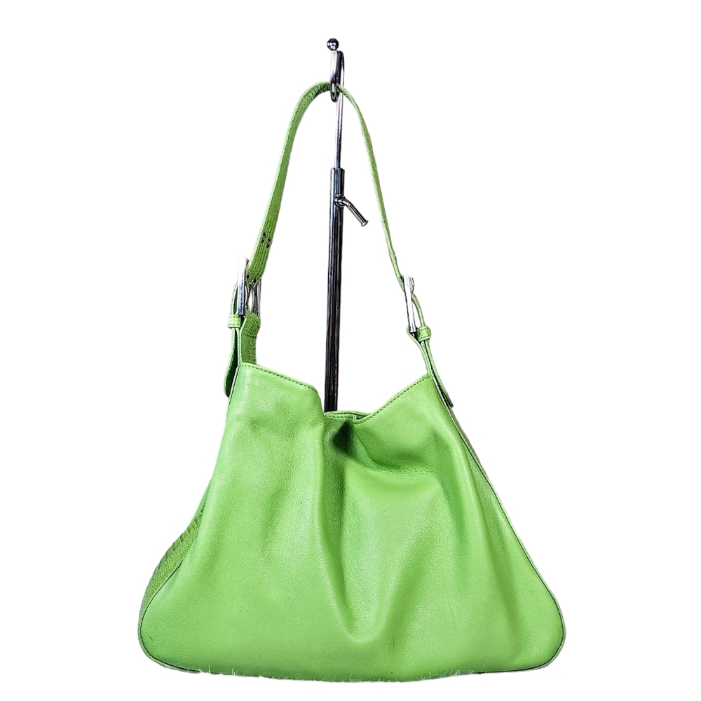 Vintage Preston & York Smooth Green Leather Shoulder Hobo Bag Retro 70s